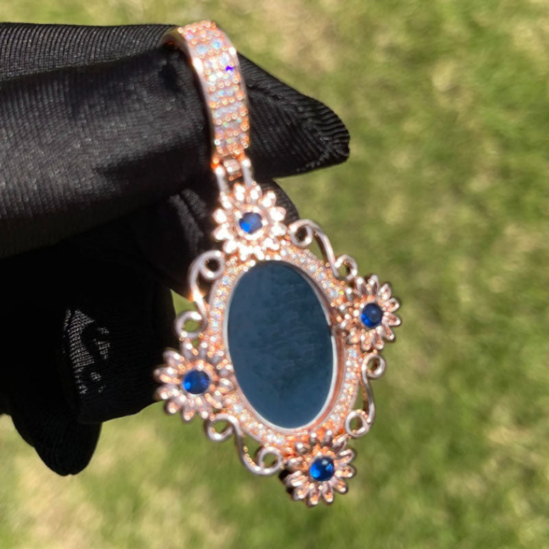 Moissanite Classical Flower Custom Photo Oval Pendant