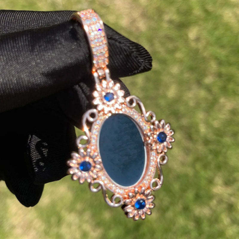 Moissanite Classical Flower Custom Photo Oval Pendant