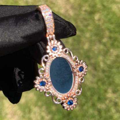 Moissanite Classical Flower Custom Photo Oval Pendant