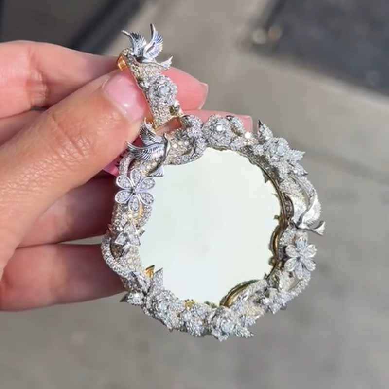 Moissanite Flower Vines Around Custom Photo Pendant