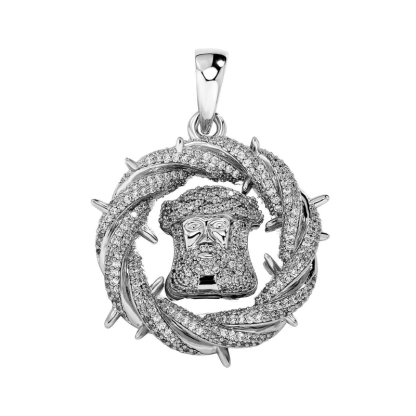 Moissanite Thorn Twist Jesus Disc Pendant