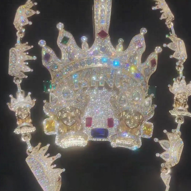Moissanite Colored Gemstone Crown KING Pendant