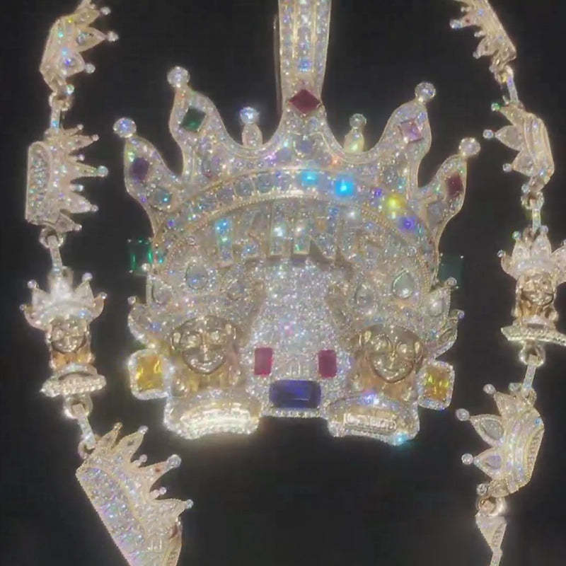 Moissanite Colored Gemstone Crown KING Pendant