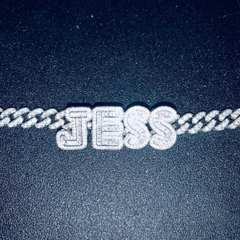 Moissanite Hip Hop Rock Candy Customizable Letter Pendant Cuban Chain Set