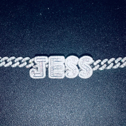 Moissanite Hip Hop Rock Candy Customizable Letter Pendant Cuban Chain Set