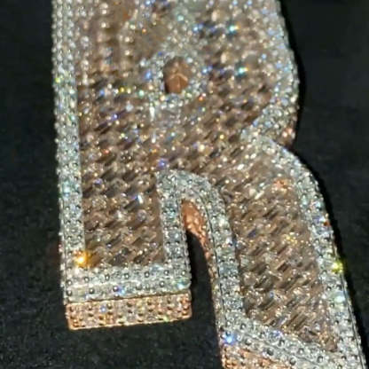 Moissanite Fully Iced Baguette Cut "R" Letter Pendant