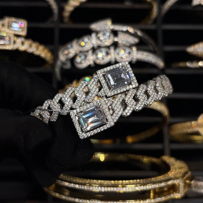 Moissanite Rock Sugar Square Diamond Cuban Bracelet