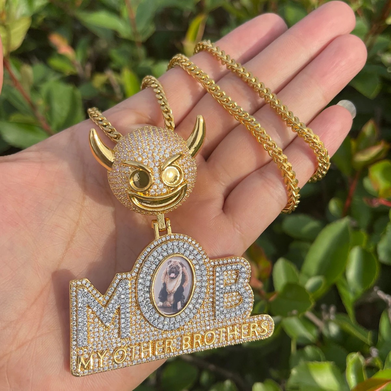 Moissanite Demon Button Personality Letter Splicing can be Customized Photo Pendant