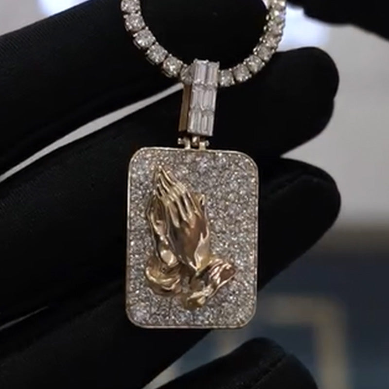 Hot Design Moissanite praying Hands Pendant