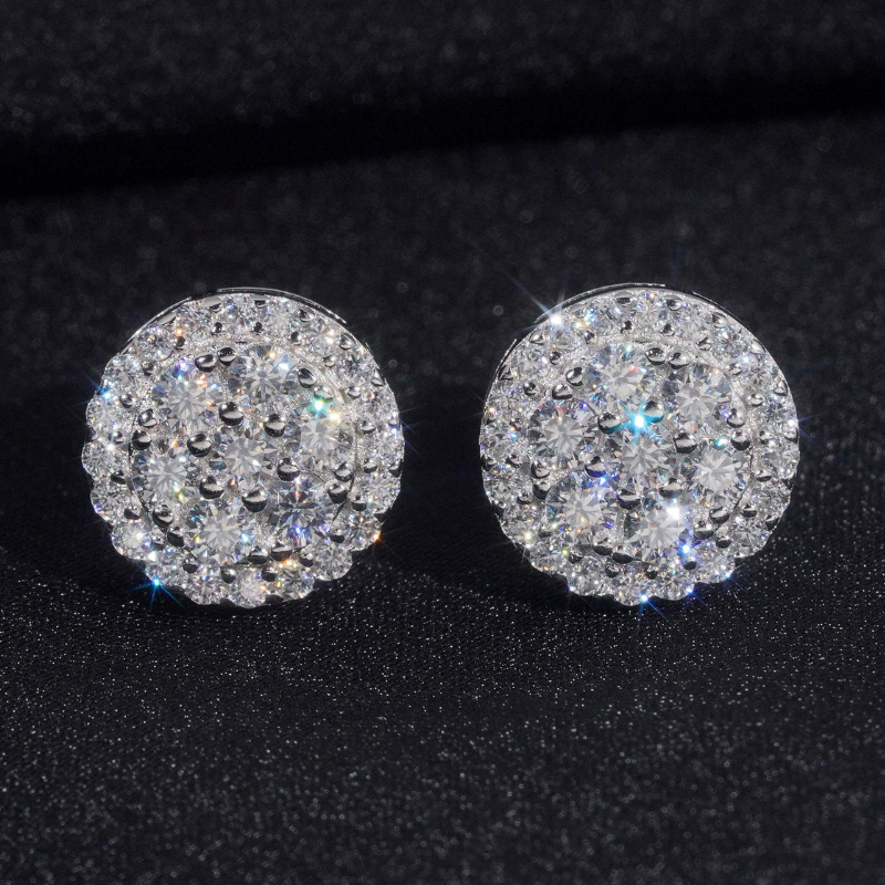 Moissanite Hip Hop Fashion Round Earrings