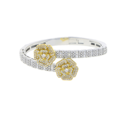 Moissanite Flower Baguette Adjustable Opening Bracelet
