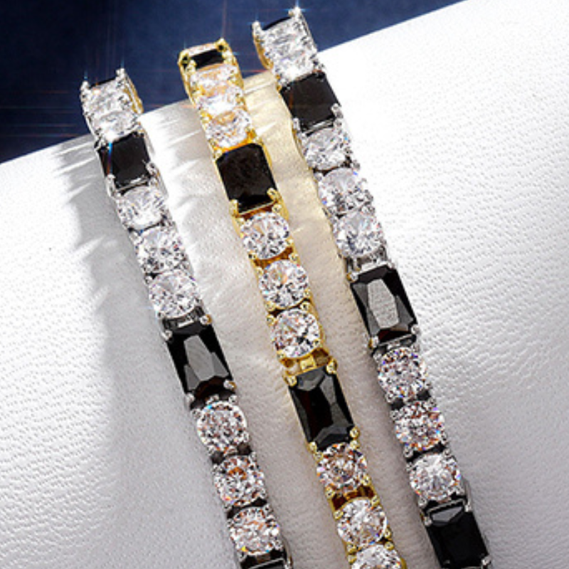 4mm Moissanite Black and White Interval Tennis Bracelet