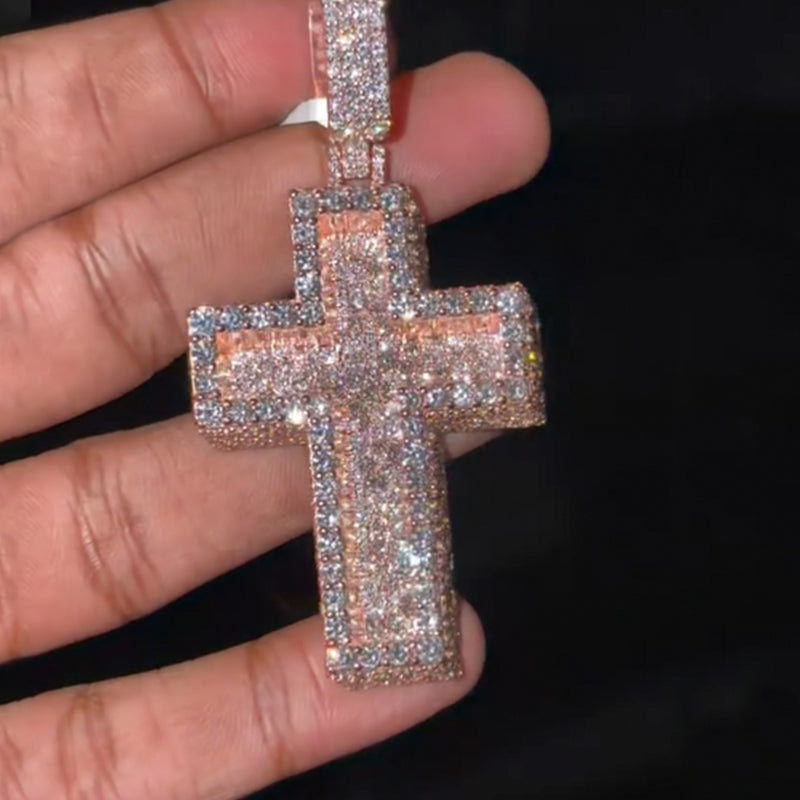 S925 Moissanite Three-Dimensional Cross Pendant