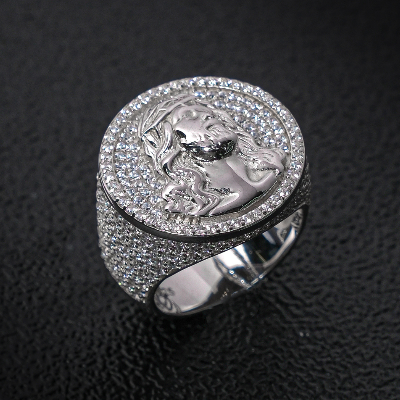 Moissanite Jesus Head Round Ring