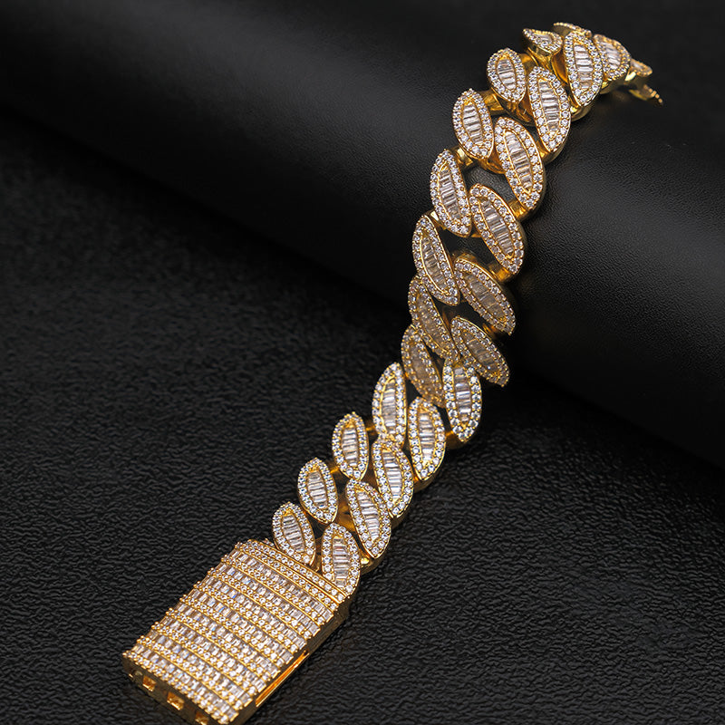 20mm Moissanite Marquise-Shaped Square Diamond Cuban Bracelet