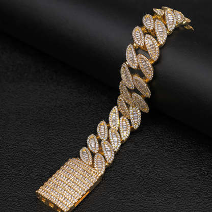 20mm Moissanite Marquise-Shaped Square Diamond Cuban Bracelet
