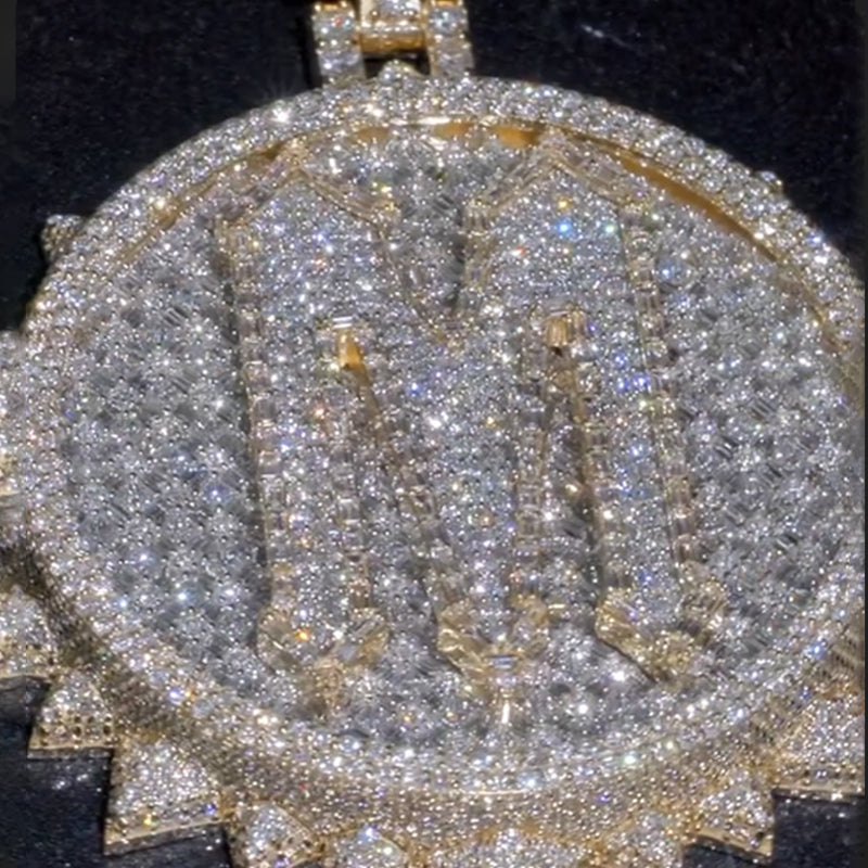 S925 Moissanite Letter M Round Pendant