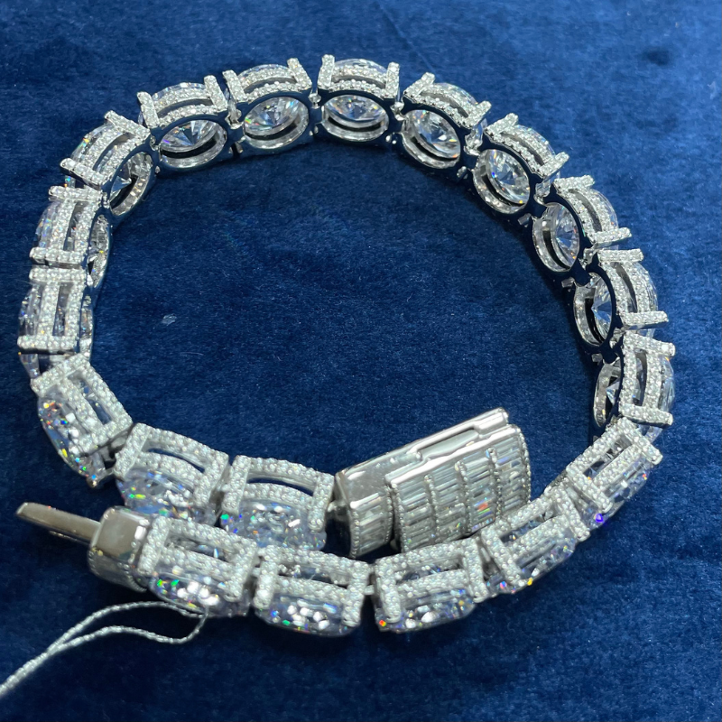 10mm Moissanite Side with Diamond Design Tennis Bracelet