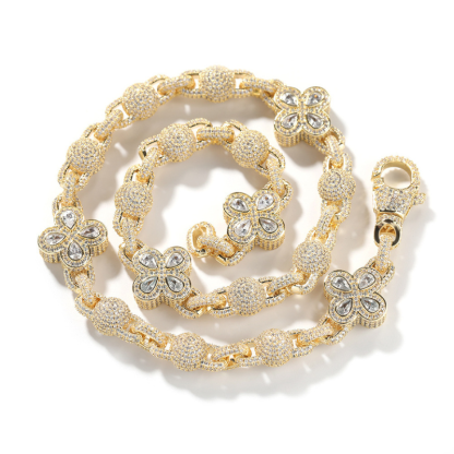 18mm Moissanite Four-leaf Clover Round Bead Lucky Chain