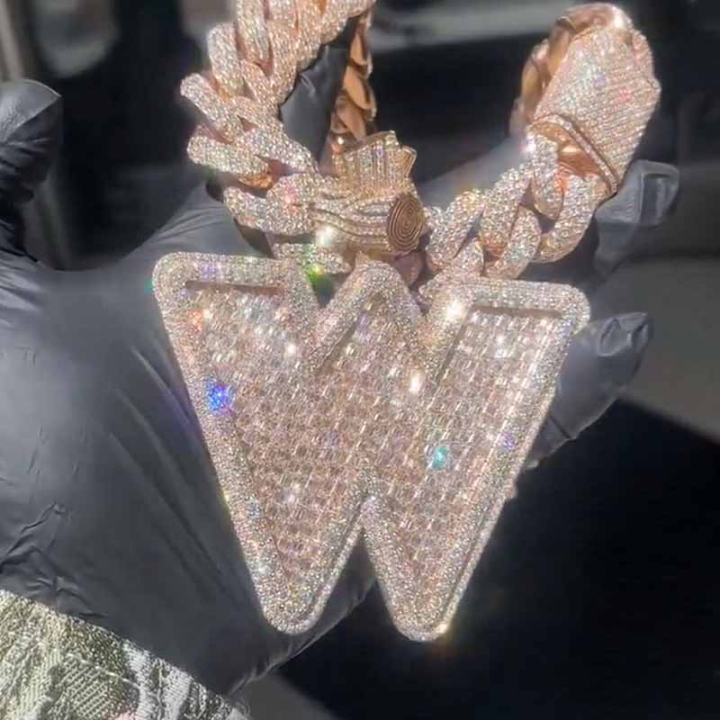 Moissanite Baguette Letter W Pendant