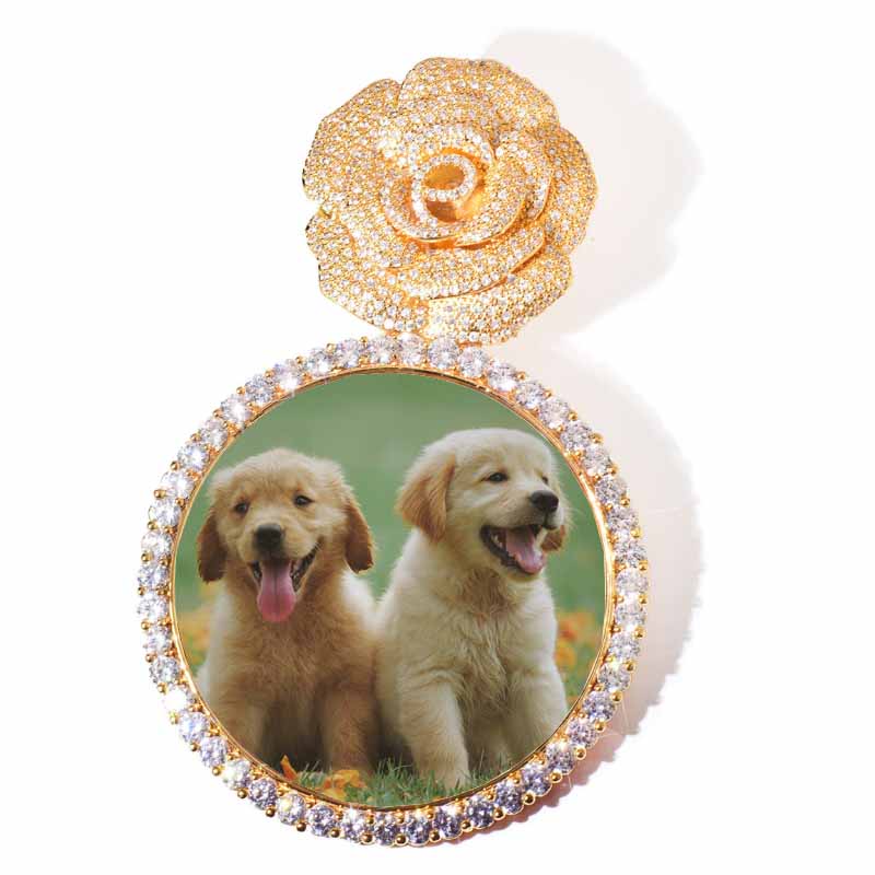 Moissanite Rose Flower Large Disc Customized Photo Pendant