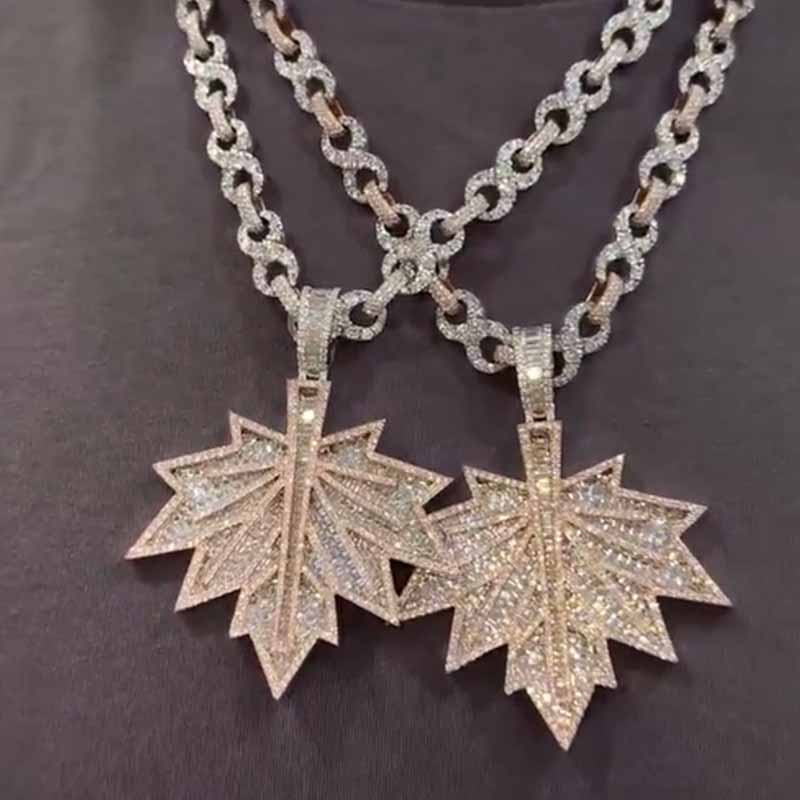 Maple Leaves on Infinity Chains Moissanite  Pendant Set