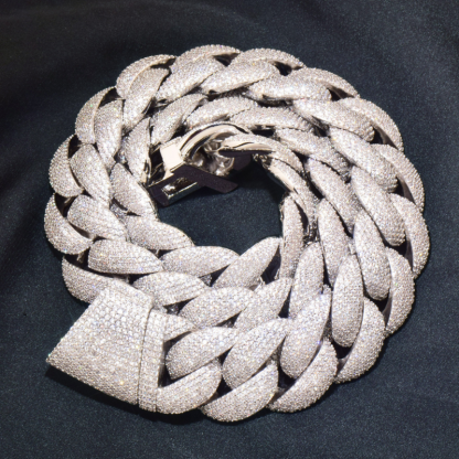 20mm Moissanite Hip Hop Diagonal Buckle Crescent Cuban Chain