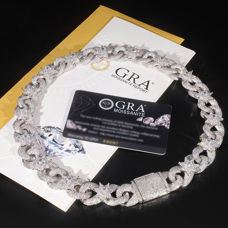 Moissanite Flower Petals Geometric Cross Design Cuban Necklace