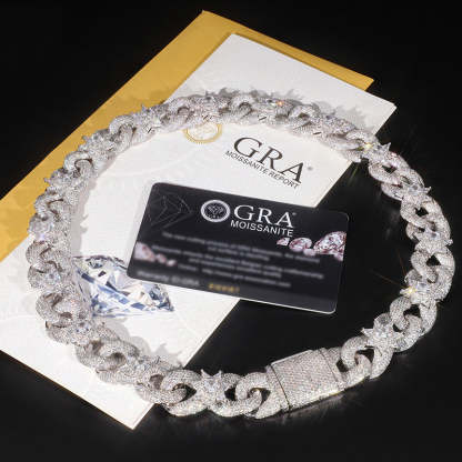 Moissanite Flower Petals Geometric Cross Design Cuban Necklace