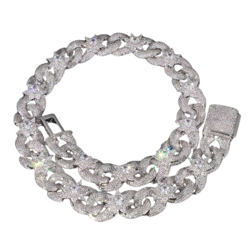 Moissanite Flower Petals Geometric Cross Design Cuban Necklace