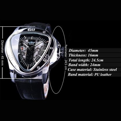 Triangle Skeleton Mechanical Watch with Black Leather Strap