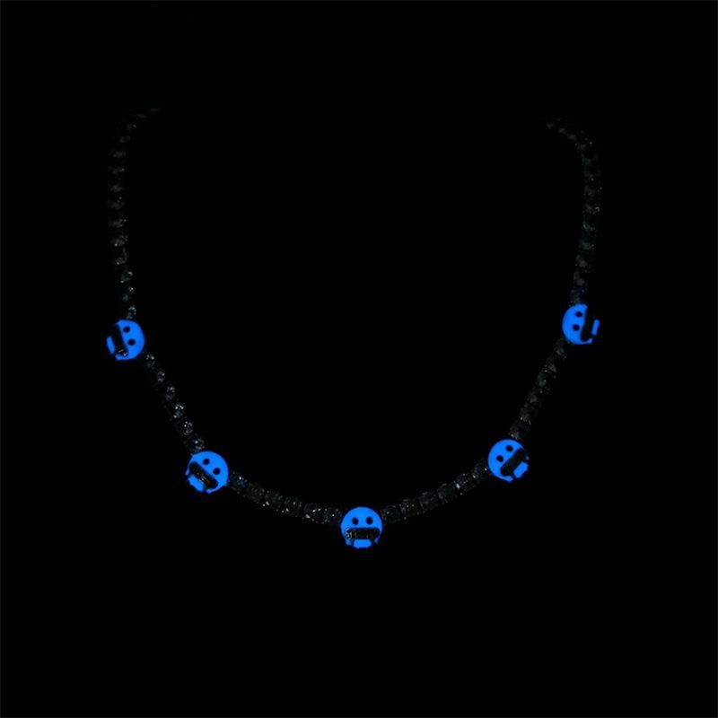 5mm Moissanite Luminous Blue Cold Face Tennis Chain in White Gold