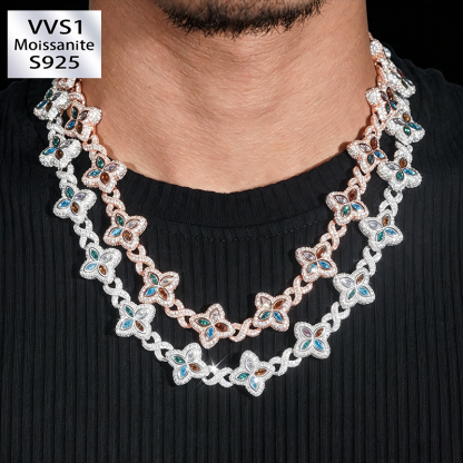 18mm S925 Moissanite color clover Chain Cuban Chain