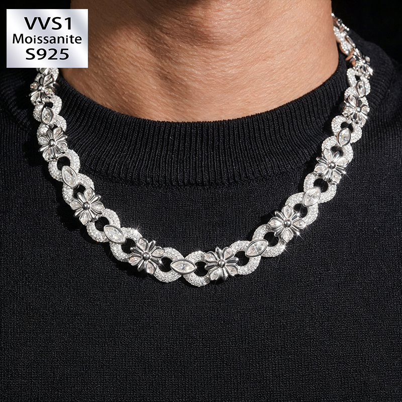 15mm Moissanite cross infinity link wallet Chain Lock