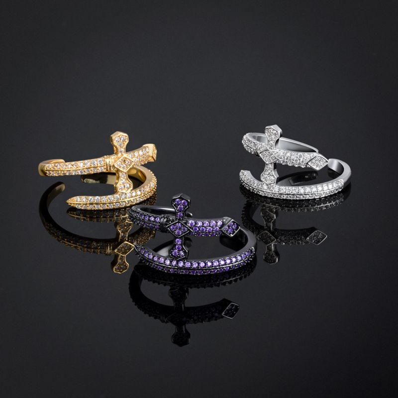 Iced Moissanite Sword Open Ring - Purple/White