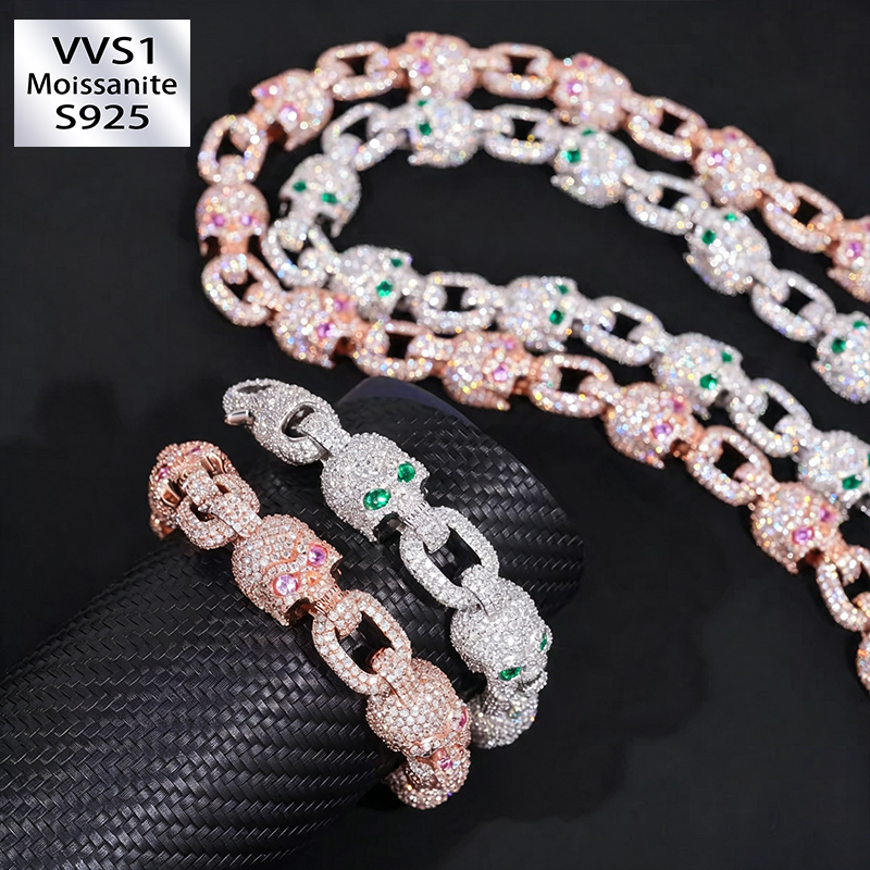 13mm Moissanite Skull bracelet vs Chain