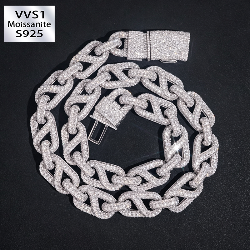 15mm Moissanite Mosaic oval link iced Chain 