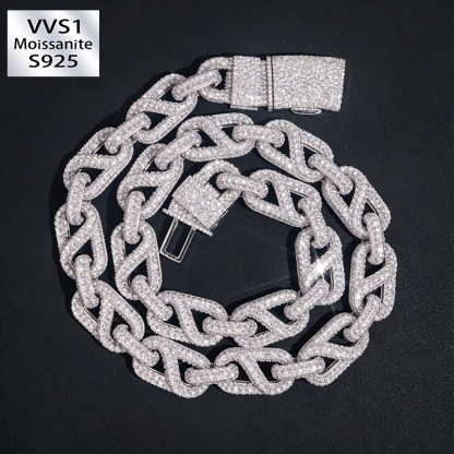 15mm Moissanite Mosaic oval link iced Chain 