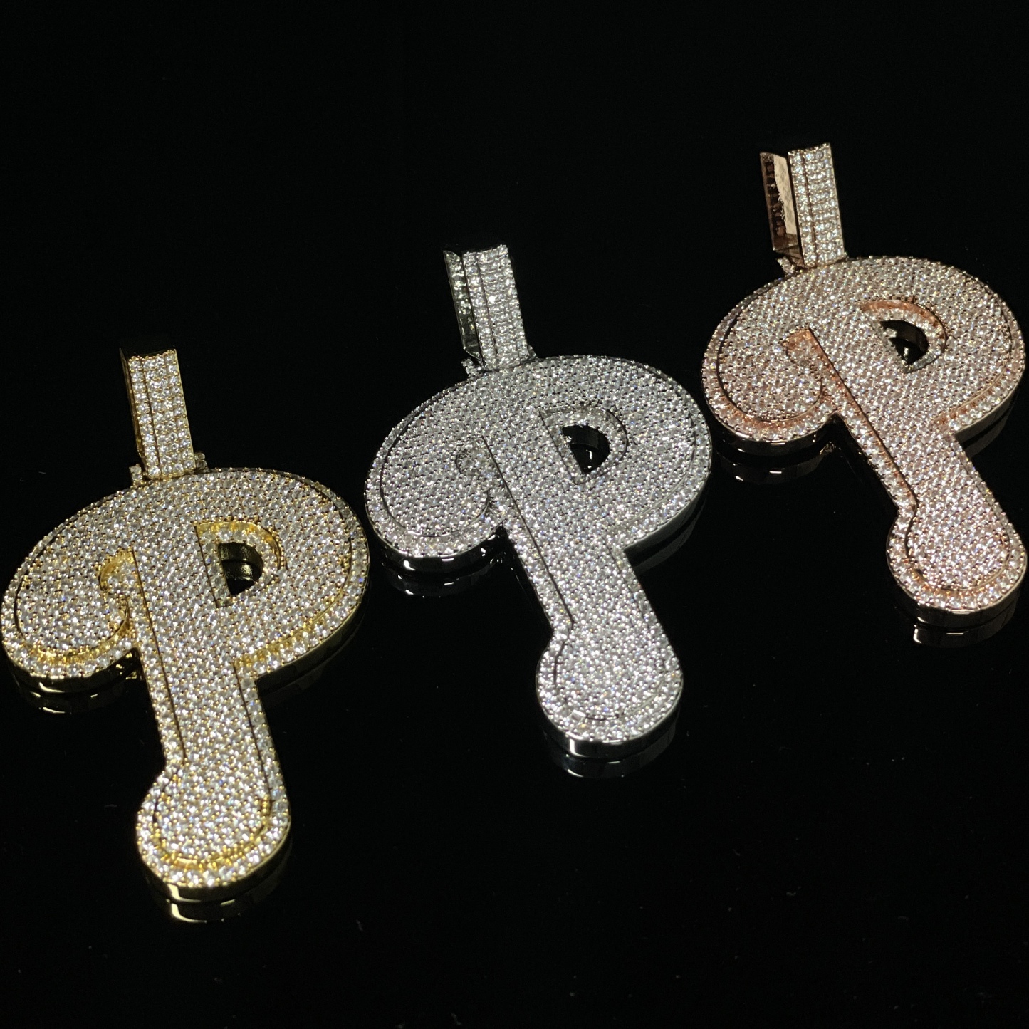 Moissanite Sparkle Letter "P" Full Diamond Pendant Chain Set