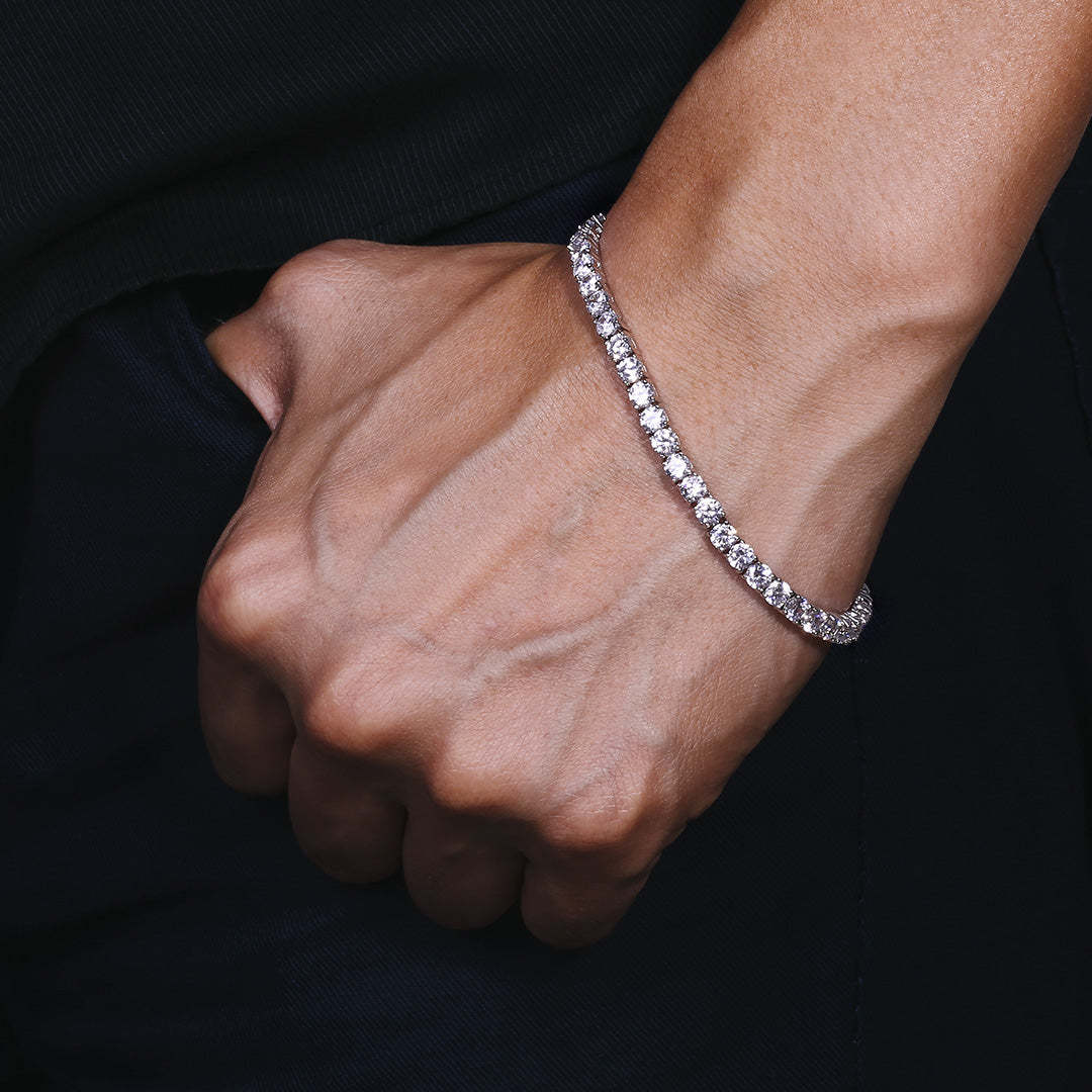 3mm Tennis Chain Bracelet for Men in White Gold KRKC