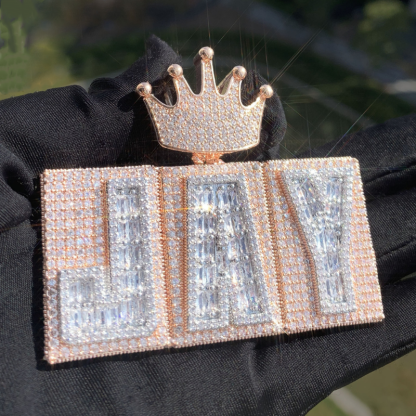 Moissanite Hip-Hop Crown Buckle Rectangular Letter Custom Pendant