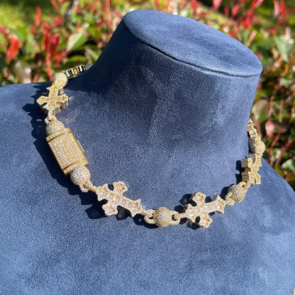 Moissanite Cross Bead Cuban Chain