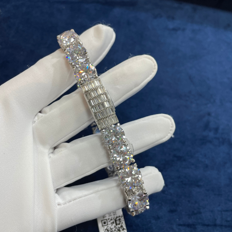 10mm Moissanite Side with Diamond Design Tennis Bracelet