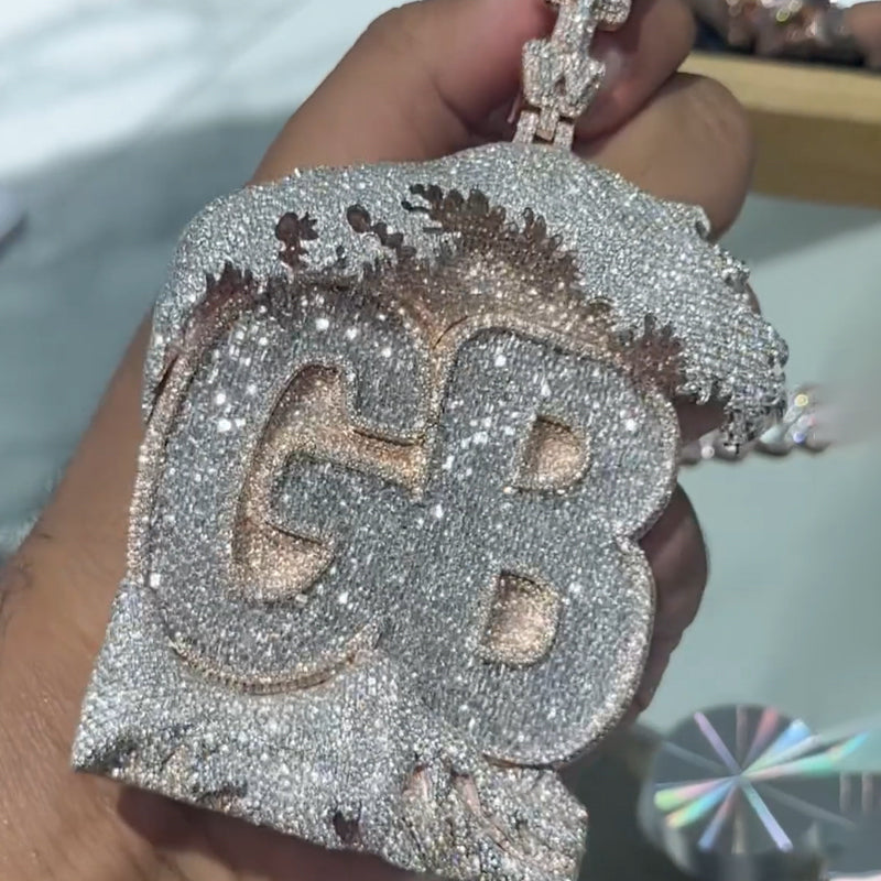 Moissanite Wave House Shape GB Letter Pendant