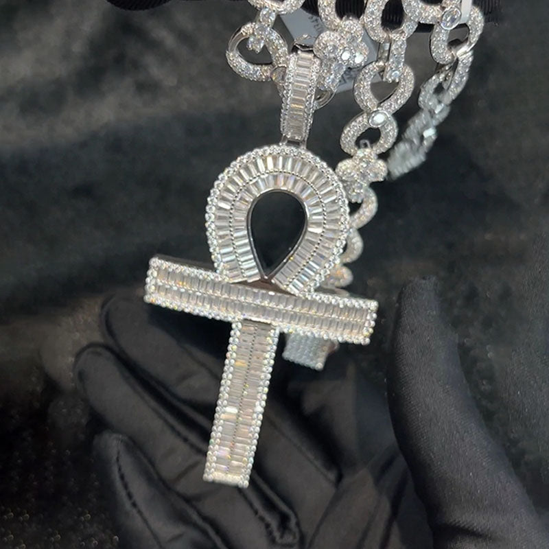 Moissanite Ankh Key Cross Pendant