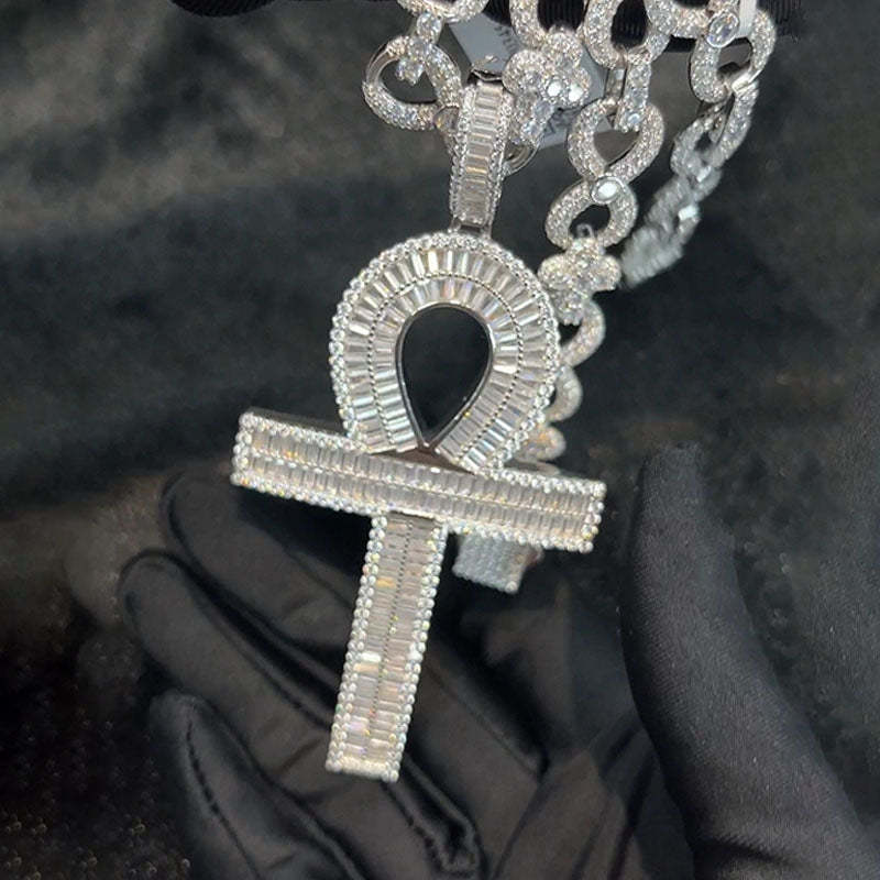 Moissanite Ankh Key Cross Pendant