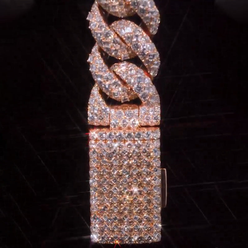 22mm Round and Carre Cut Moissanite Cuban Chain