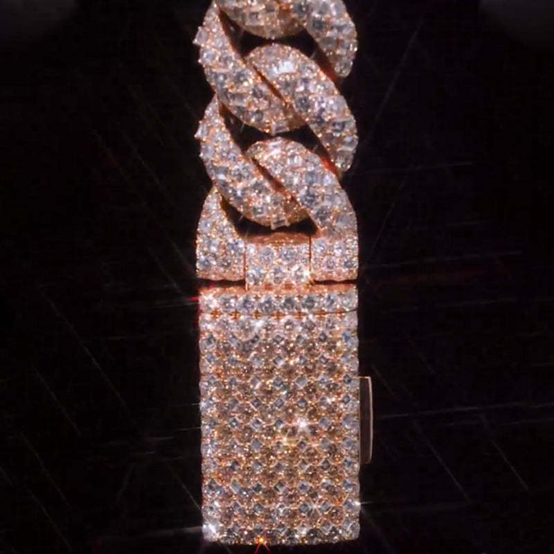 22mm Round and Carre Cut Moissanite Cuban Chain