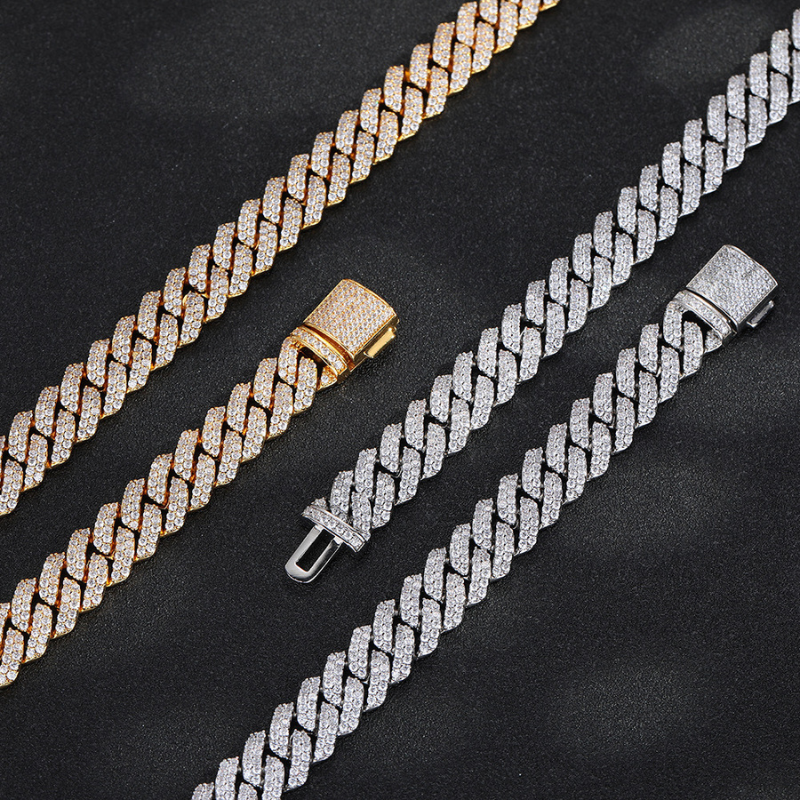 12mm Moissanite Diamond Prong Cuban Chain 18k Gold