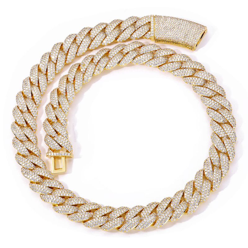 18mm Moissanite Three-row Diamond Bubble Cuban Chain